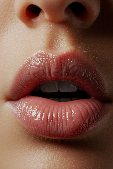 Primer plano de labios de mujer en gesto de succión, sin mostrar el rostro completo.