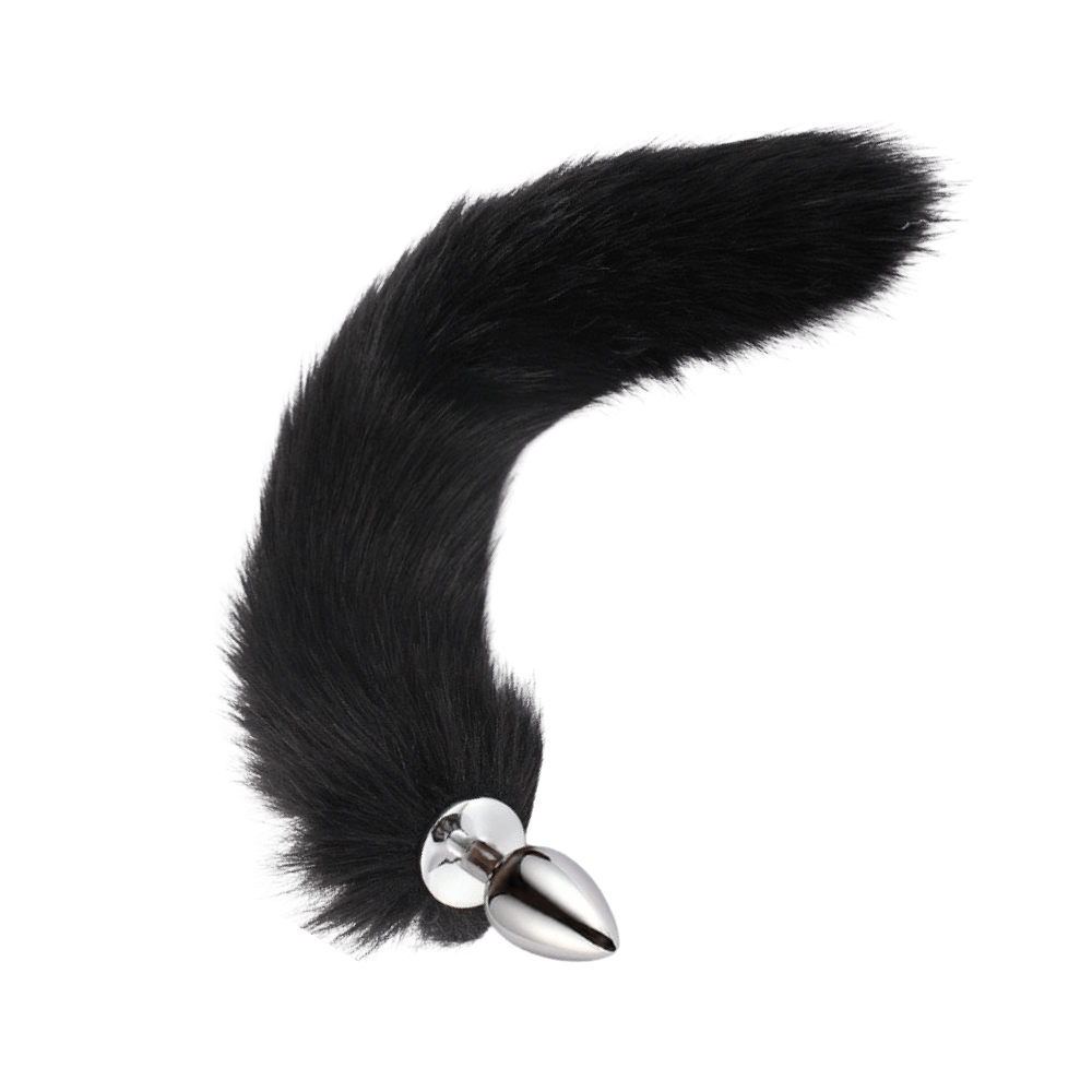 Plug anal con cola de zorro negra sintética.