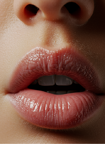Primer plano de labios de mujer en gesto de succión, sin mostrar el rostro completo.